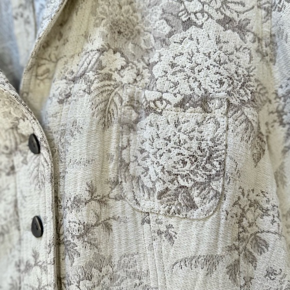 J JILL XL VTG Jacquard Hemp Cotton Button Front Collared Jacket • Ivory Beige - Picture 6 of 12